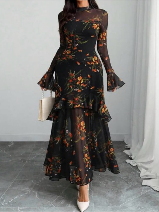 Dresses & Skirts - Floral Layered Black Maxi Dress
